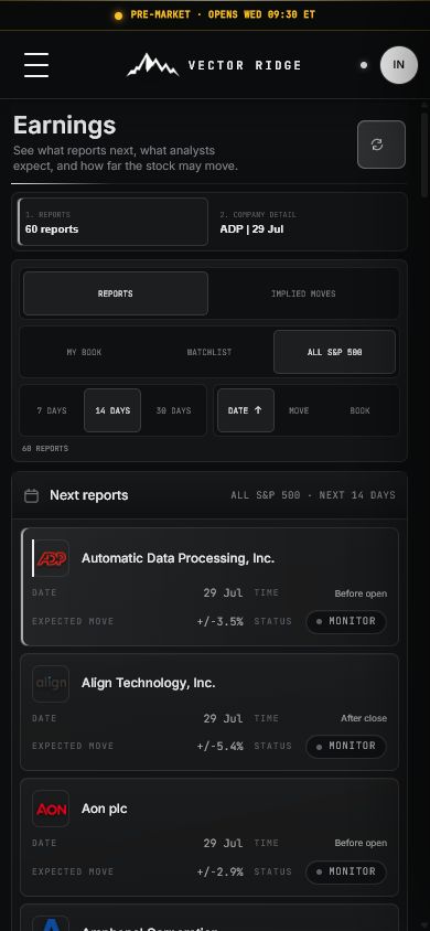 Earnings shown in the mobile Investor Desk interface