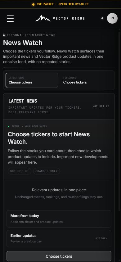 News Watch shown in the mobile Investor Desk interface