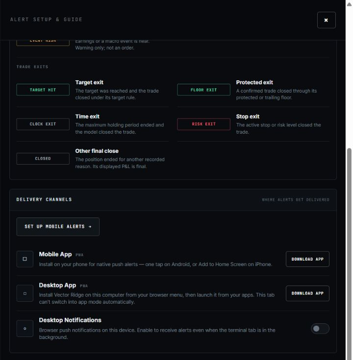 Vector Ridge desktop notification settings